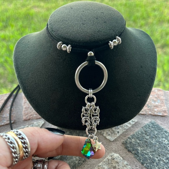 Handmade maille adjustable choker necklace rainbow austrian crystal star charm - Picture 7 of 9